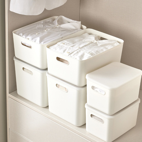 Storage Box with Lid Plastic Underwear Clothing Organizer Clothes Storage and Organizing Box Desktop Storage White Storage Basket