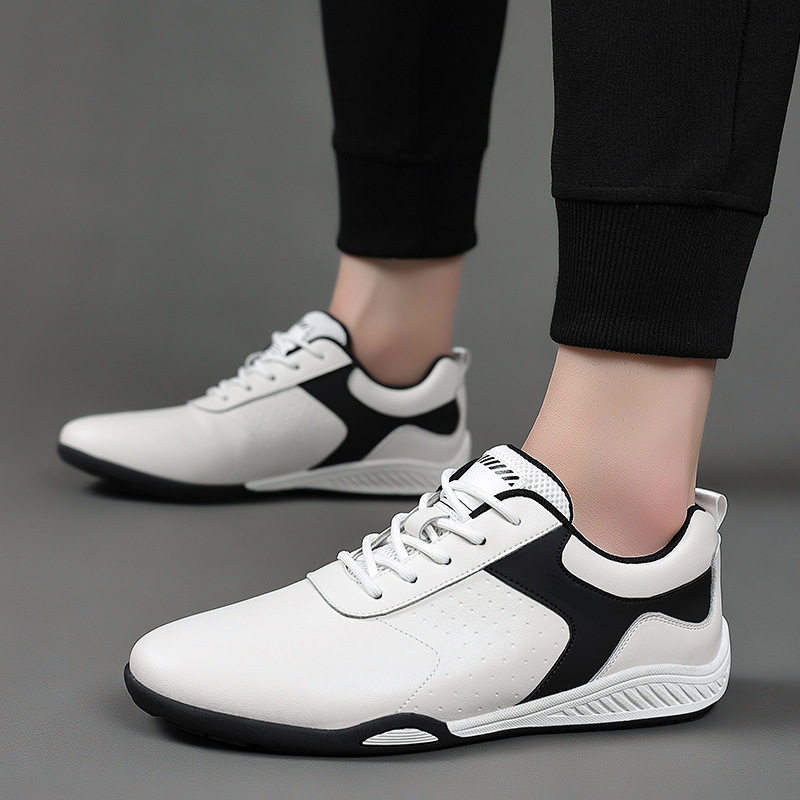 Giày sneaker nam da bò mặt mềm chống mài mòn, đế cao su gót thấp 1–3 cm, phối đồ dễ — PZ9872 màu trắng, PZ9872 màu đen