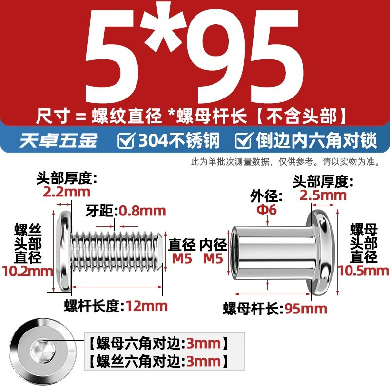 304ステンレスペアロックねじナット逆エッジ内六角子母家具接続クランプ突合せボルトM3-M8|undefined