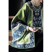 高级感超好看新中式国风复古改良唐装汉服绿色盘扣宽松外套女春秋
