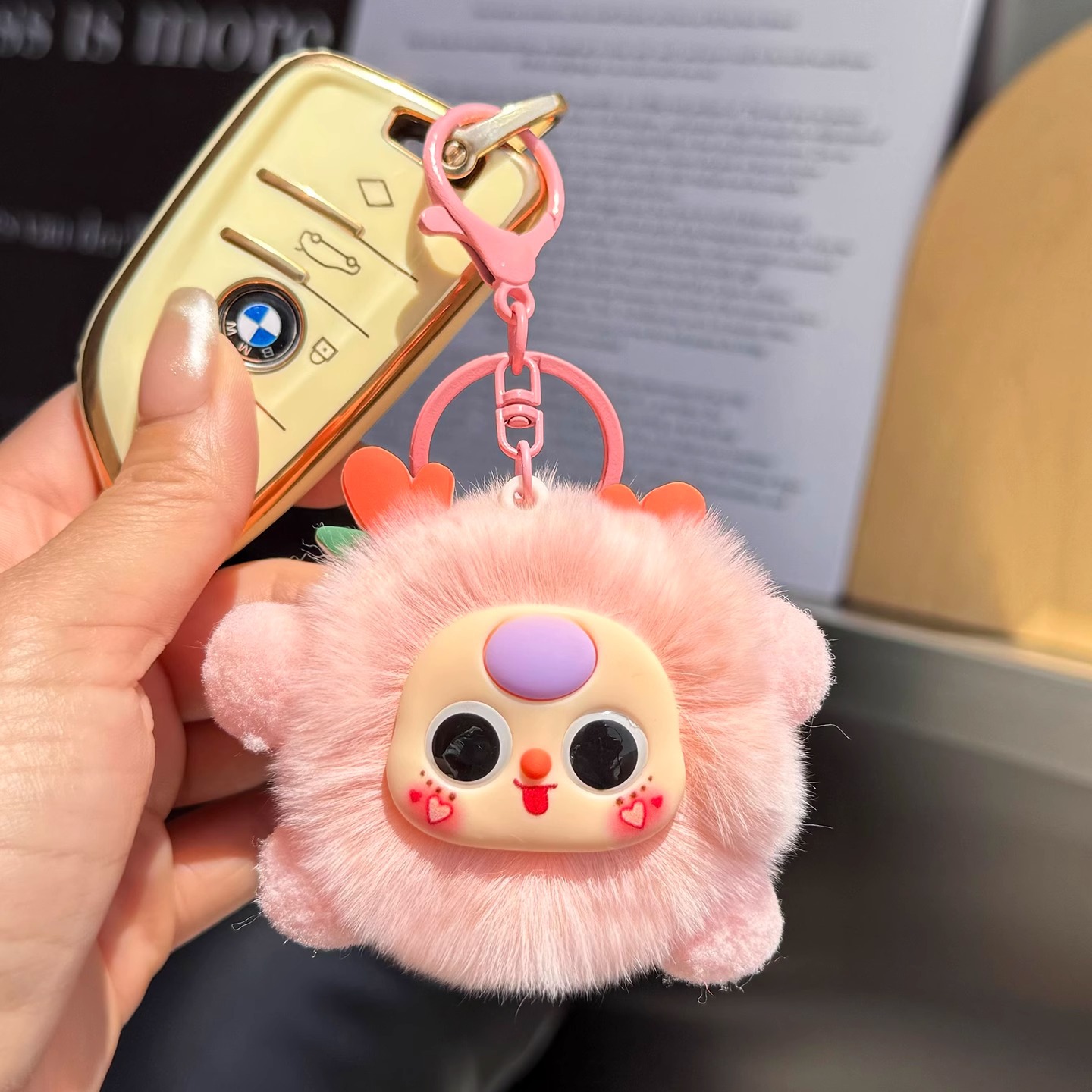 Real Rex piel de conejo dibujos animados elfo muñeca colgante de felpa llavero bola de pelo lindo colgante creativo bolso colgante cadena