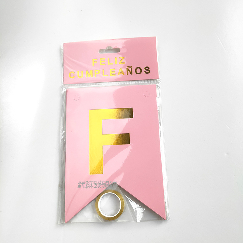 Bandera española Feliz cumpleaños tire bandera carta de oro Bandera de cola de pescado bandera colgante tire decoración de fiesta de flores