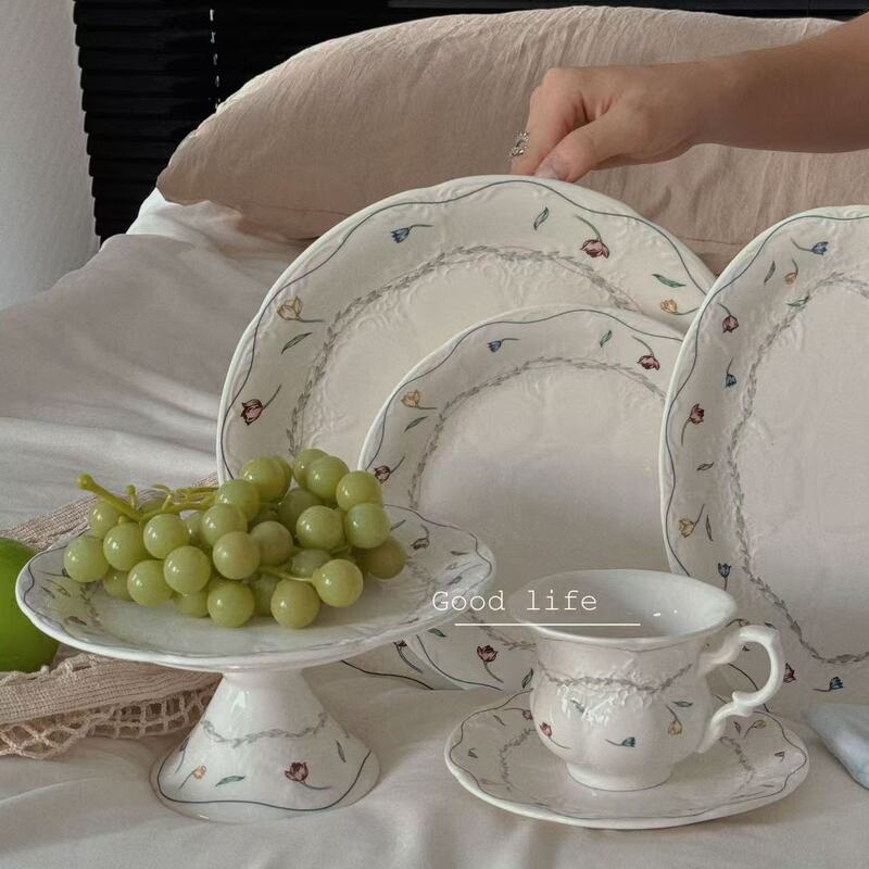 Second-Hand Light Blue Bowknot Set Ceramic Vintage-Style Breakfast Plate Dessert Plate Cake Plate Wholesale