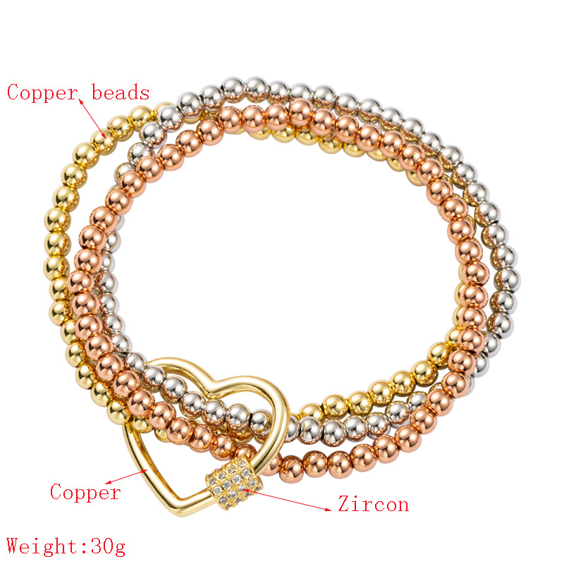 Europäischer Und Amerikanischer Modetrend Hip-hop-stil Dreiteiliges Elastisches Kupferarmband Mit Zirkon Mit Mikroeinlage display picture 1