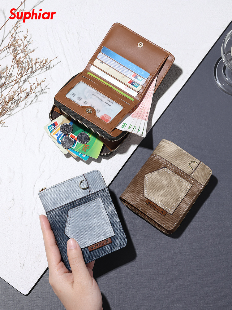 Pequeña billetera para mujeres 2024 nuevo estilo japonés y coreano simple plegable billetera de cambio de estudiantes compacta función corta vaqueros antirrobo