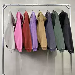 American fashion heavy 360g solid color distressed fleece-lined hoodie loose all-match vibe washed zipper sweater for men