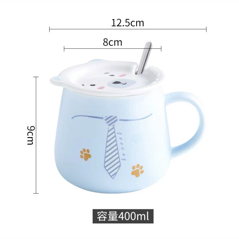 Taza de cerámica de dibujos animados lindo creativo animal cara cubierta taza Shiba Inu taza flor gato taza de agua grande Oso Blanco taza de desayuno