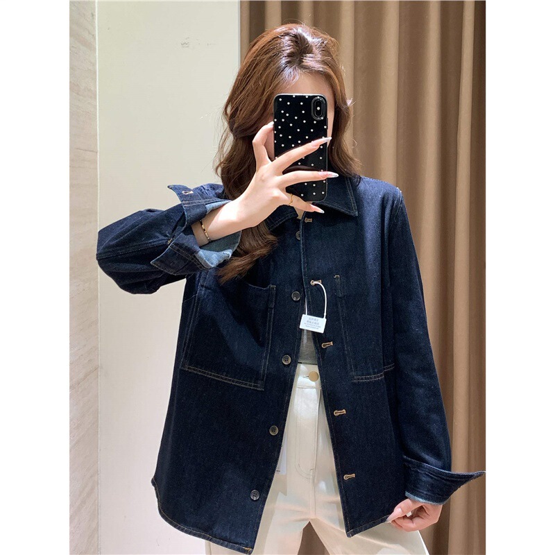 Ed Accessible Luxury Line! British Simple Workwear Style Niche Design Loose Long-Sleeved Denim Shirt Jacket for Women in Autumn and Winter