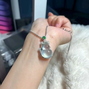 Ice Gourd Jade Pendant Burmese Glass Ice Transparent Fulu Jade Jade Treatment Buddha Donut Inlaid for Women
