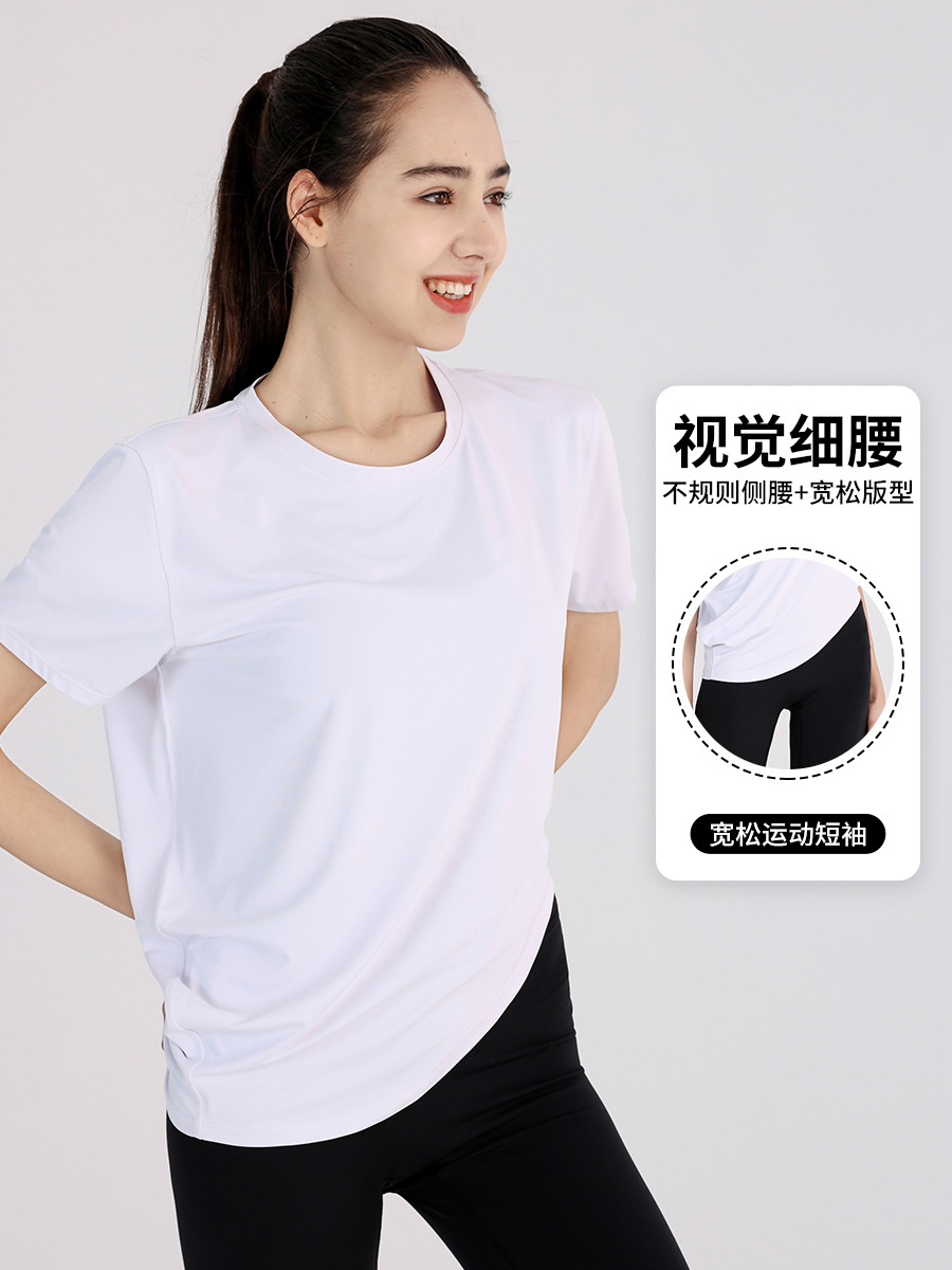 Europa y América original primavera y verano deportes de manga corta de las mujeres sueltas corriendo de secado rápido camiseta fitness blusa media manga yoga top