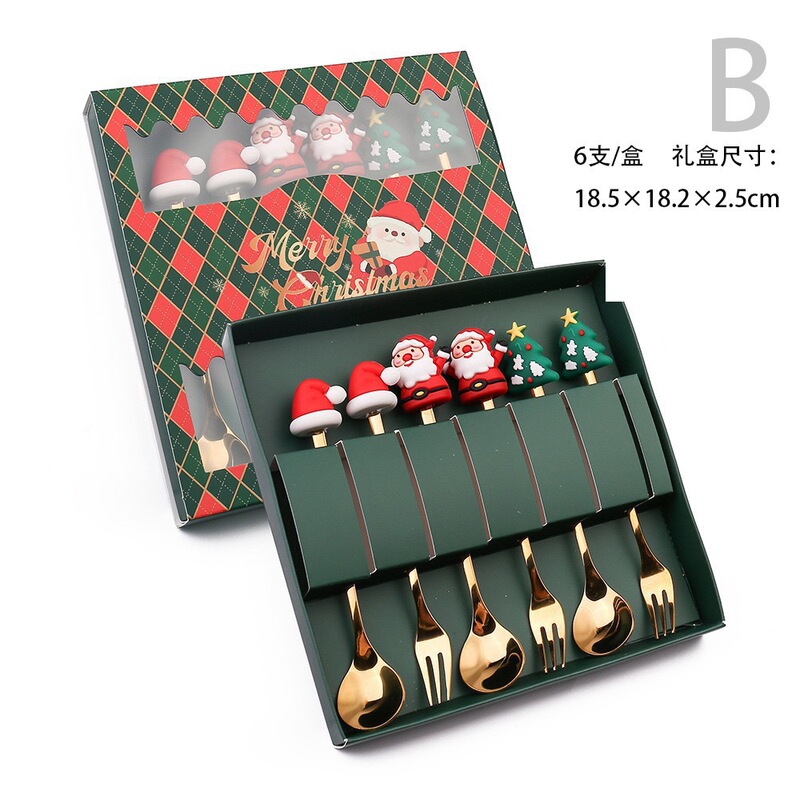 ステンレススプーン創意クリスマスツリーコーヒー攪拌スプーンデザート果物フォークスプーンフォーク食器プレゼントセット|undefined