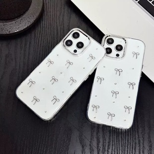 Japanese and Korean Ins Sweet Girl Bow 17Promax Suitable for Apple 16Promax Mobile Phone Case Iphone15 Glue