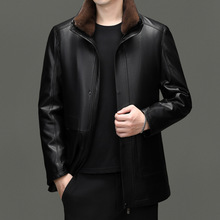 加绒加厚皮夹克男中老年冬季可脱卸金貂绒内胆皮衣外套保暖爸爸装