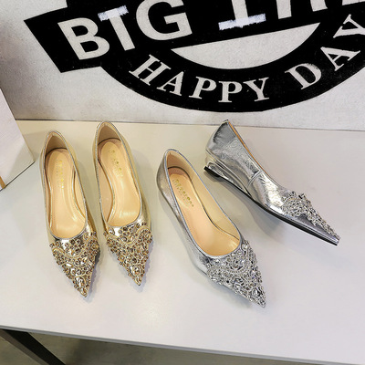 7200-H166 European and American style retro rhinestone decoration versatile pointed shallow mouth foot pedal comfortable