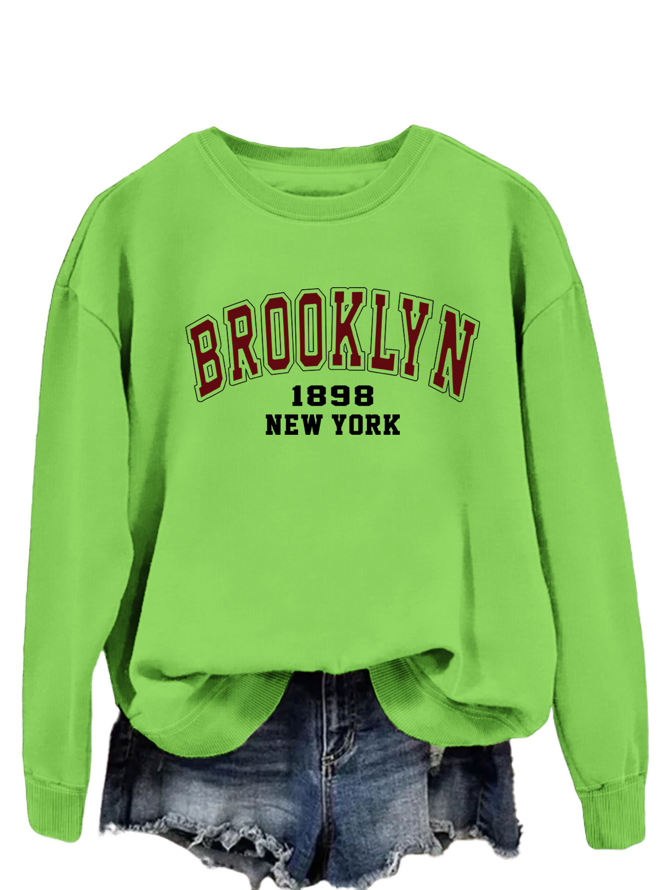 Brooklyn 1898 Nueva York Amazon Comercio exterior moda suelta superior eBay divertido impreso suéter