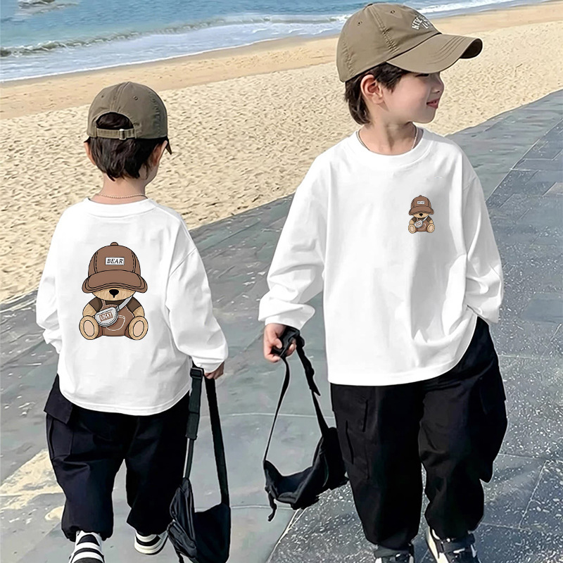 Boys' long-sleeve T-shirt 2026 new spring and autumn children's pure cotton base shirt, loose and versatile top for older children, trendy tee