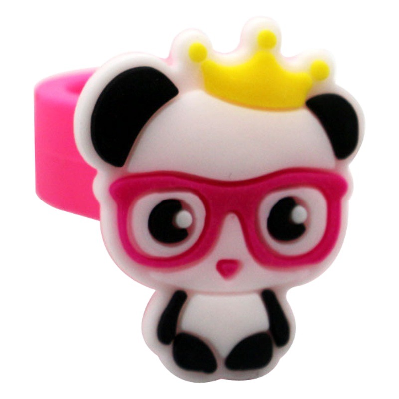 Cross-border Panda Ring Cute Cartoon Panda PVC Soft Glue Candy Color Children's Ring Toy Small Gift Wholesale