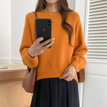圆领软糯毛衣女秋冬2025新款慵懒宽松显瘦套头长袖短款针织衫上衣