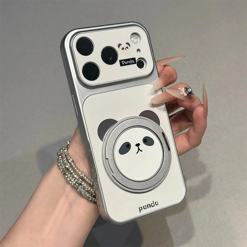 Panda Rotating Stand Suitable for iPhone 17 Pro Phone Case, Apple 16 Large Window Anti-Drop Electroplated Corning Case Panda Rotating Stand Suitable for iPhone 17 Pro Phone Case, Apple 16 Large Window Anti-Drop Electroplated Corning Case
