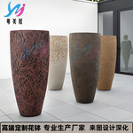 玻璃钢花箱户外广场商业街落地大花盆酒店别墅高端纹理花钵