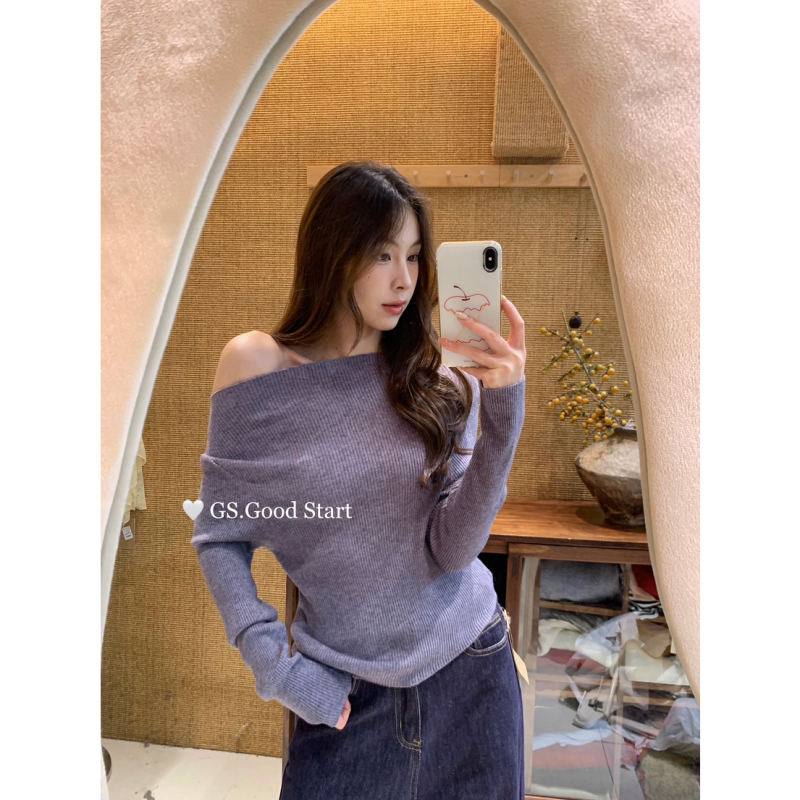 GS.GOOD START秋冬韩系纯欲感气质百搭显瘦一字肩针织小衫女G7125|undefined