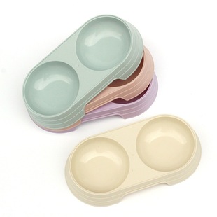 8-Shaped Bowl Wheat Straw Pet Double Bowl Dog Bowl Cat and Dog Drinking Water and Eating Dual-Purpose Rice Bowl