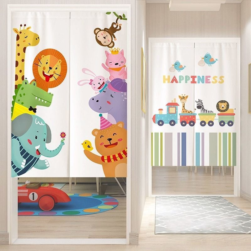 Children's Bedroom Home Door Curtain Partition Curtain Cartoon Cute Punch-Free Curtain Blocking Curtain Half Curtain Short Curtain Decoration