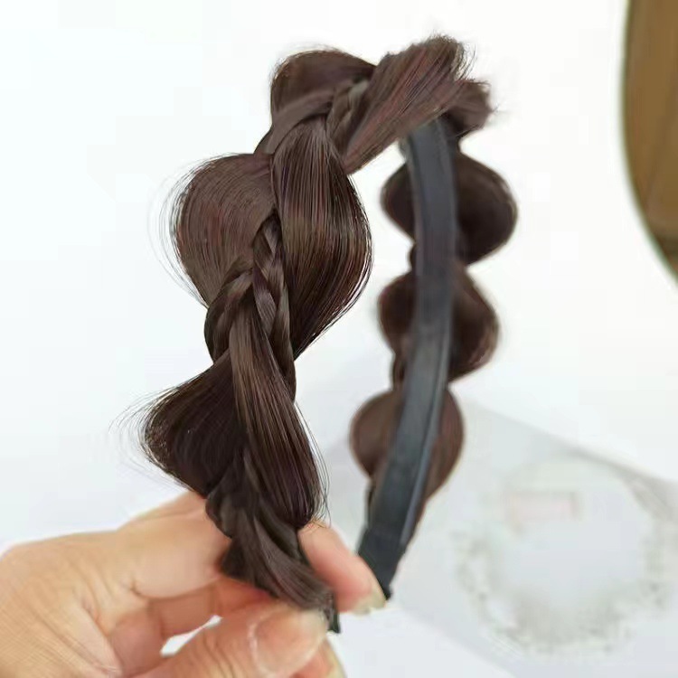 C29辮子纏繞拉花假髮箍深棕色
