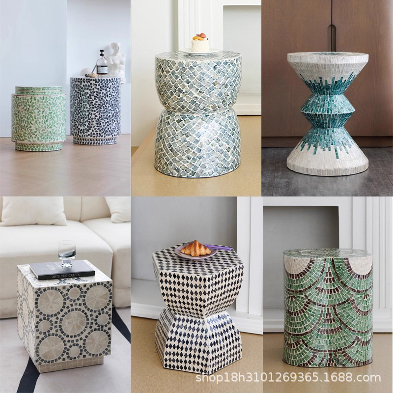 Vietnam Imported Handmade Inlaid Shell Pier Side Table Sofa Corner Table Small Coffee Table Model Room Home Living Room Decoration