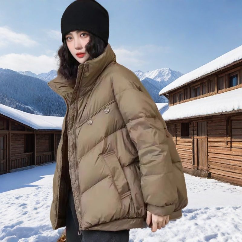 两粒扣新款东大门羽绒服女士短款休闲保暖立领白鸭绒小个子面包服
