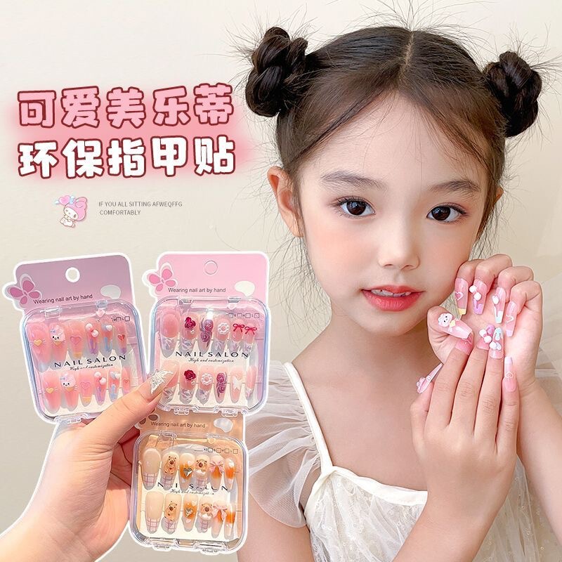 Cartoon Kidsren Wear Long Nails to Show Whitening Girls Nail Stickers 2025 New Primary School Students Nail Stickers Non-Toxic and Odorless