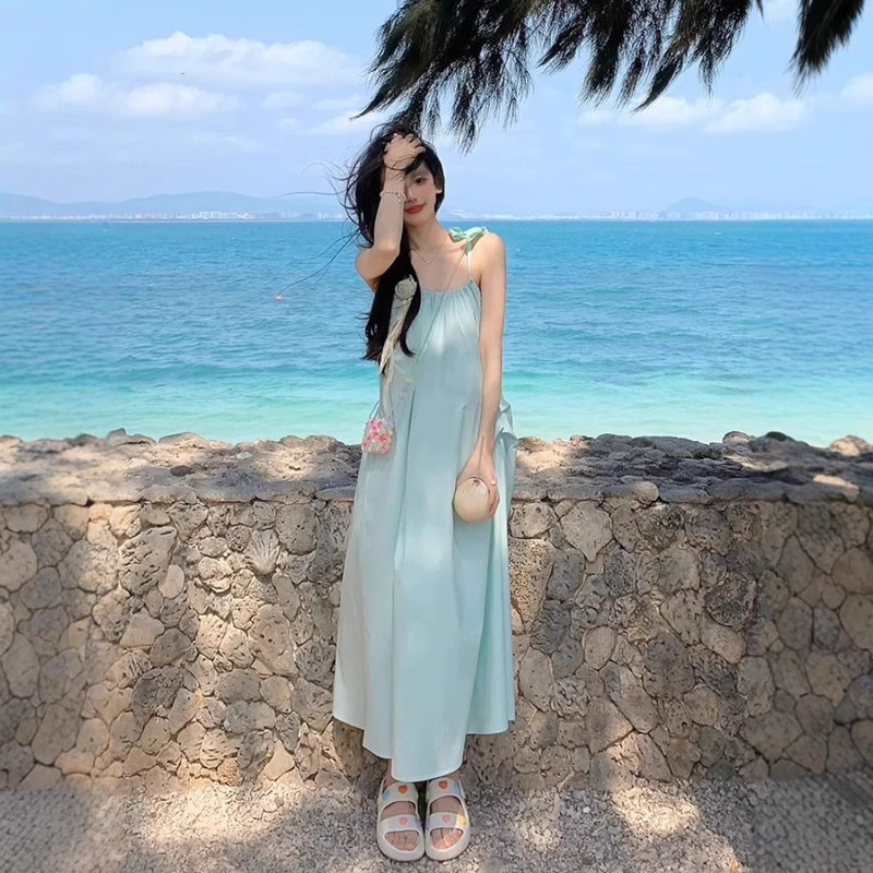 女性のための優しいスタイルのサスペンダードレス夏の新しいスタイルのハイエンドの甘くて涼しい気質多用途のミドル丈スカート|undefined