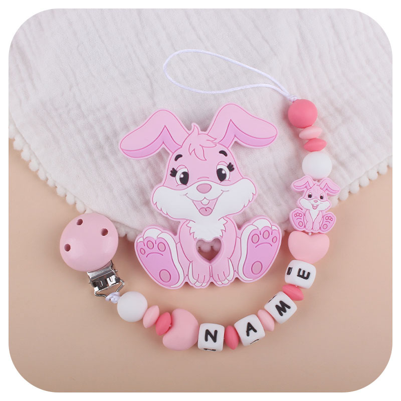 Nuevo bebé suministros chupete cadena DIY bebé nombre silicona teether conejo teether traje