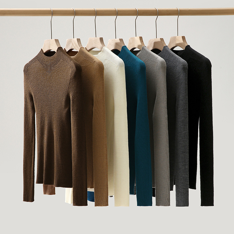 扬子纱精纺羊毛衫秋冬新款女装无缝半高领纯色气质修身针织打底衫