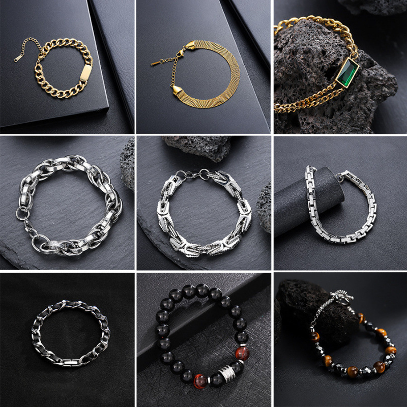 Bracelet for Men, Stainless Steel, Versatile, High-End, Trendy, Popular Jewelry for Women, Simple Retro Hip-Hop Accessories Wholesale