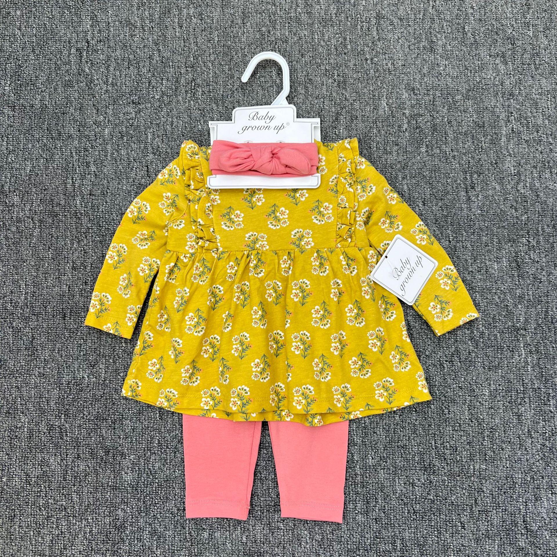 Primavera y otoño niñas falda de flores trituradas tres piezas de algodón puro ropa de muñeca de encaje bebé ropa de raspaje
