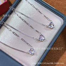 天然白水晶爱心项链S925银镶嵌钻石切割礼物女锁骨链时尚百搭批发