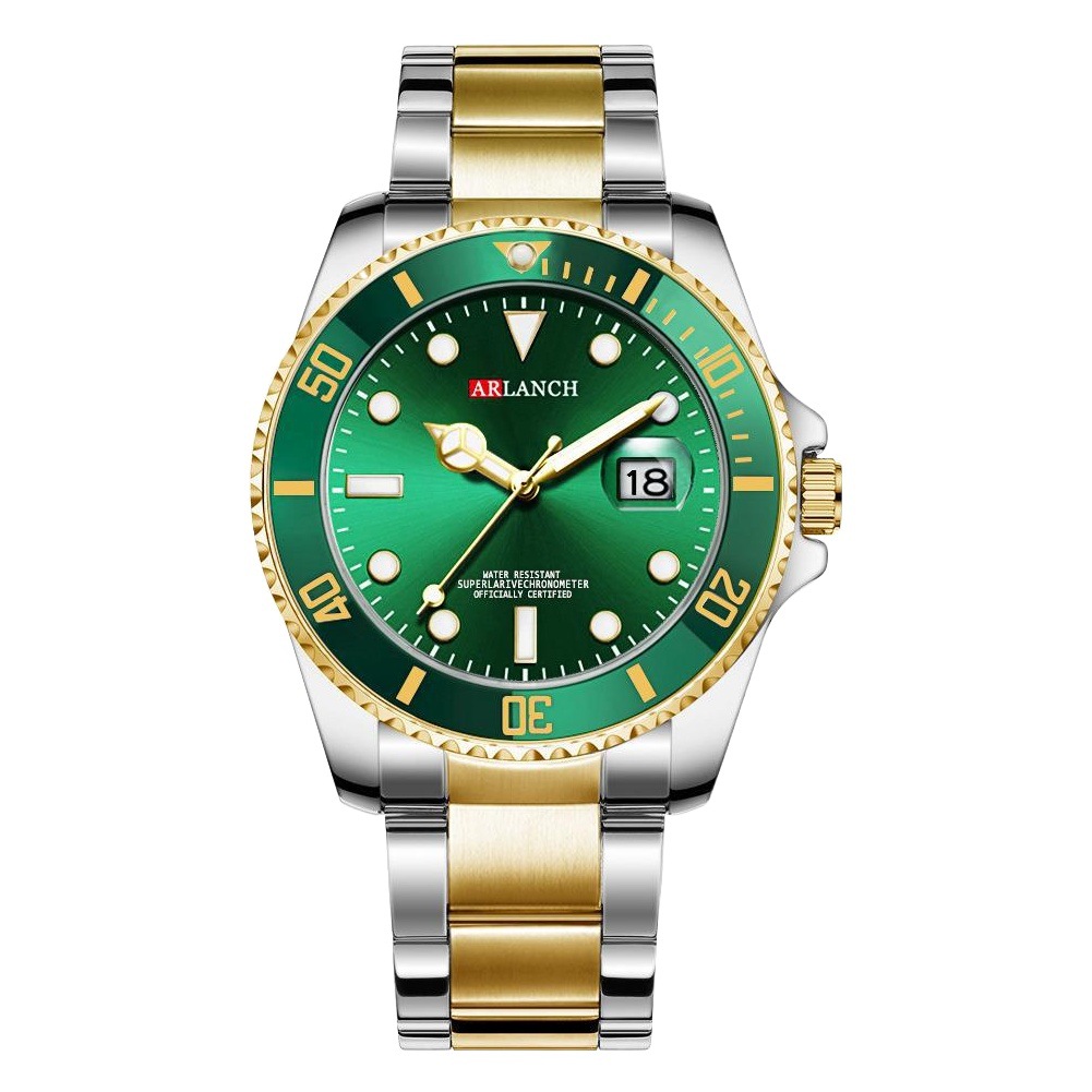 Calendario resistente al agua Lux hombres de negocios reloj sala de oro verde agua fantasma reloj de acero inoxidable entrega de una sola pieza