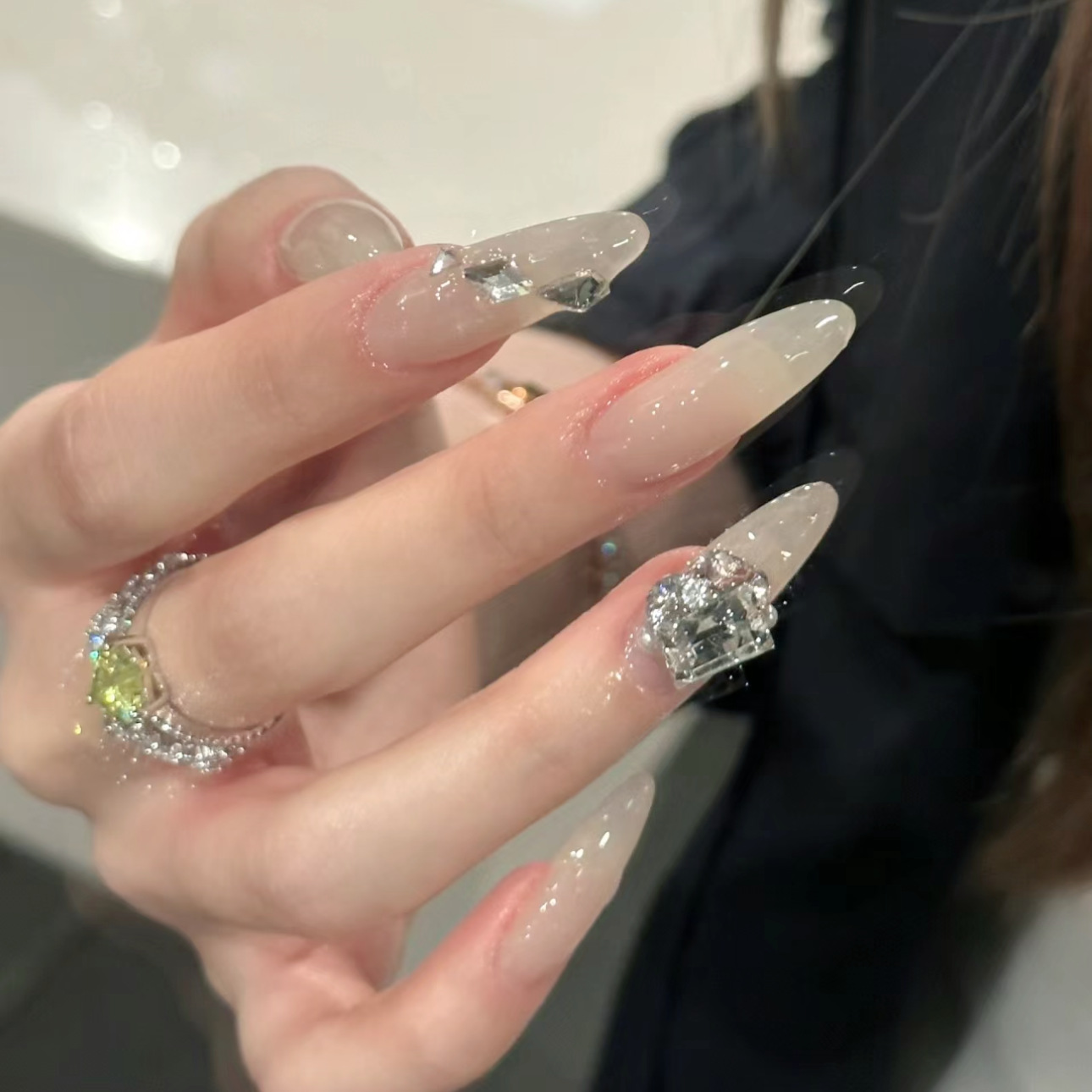Li Xiaoying wearing armour [real shot] pure handmade manicure wearing armour temperament nude ice tea pile drill nail stickers