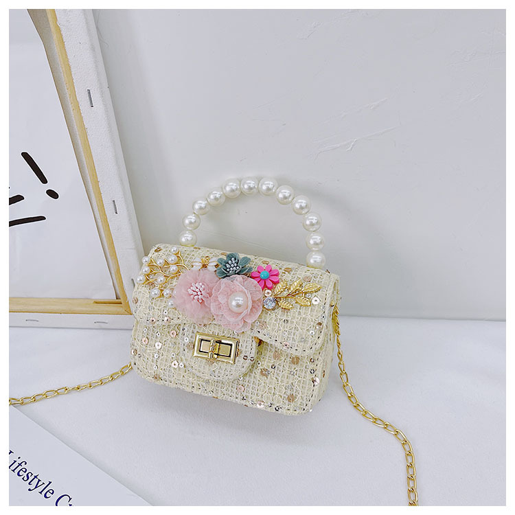 Girl'S Cloth Flower Bow Knot Cute Sequins Pearls Square Lock Clasp Crossbody Bag display picture 76