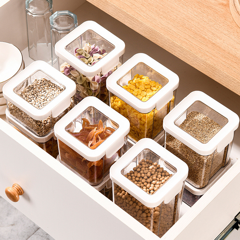 Kitchen White Lid Sealed Jar Grain Food Jar Plastic Storage Jar Coffee Bean Storage Jar Dried Fruit Storage Box