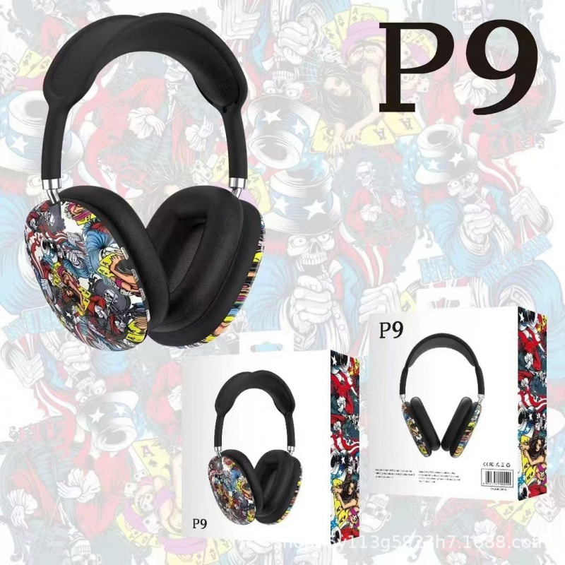 Nuevos auriculares de graffiti creativos de la marea nacional P9 transfronterizos Amazon inalámbrico Bluetooth modelo privado auriculares directos de fábrica