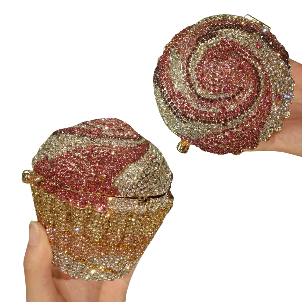 Cupcake clutch pastel transfronterizo helado paquete de diamantes lleno de metal paquete de banquete de diamantes bolsas de mano de mujer