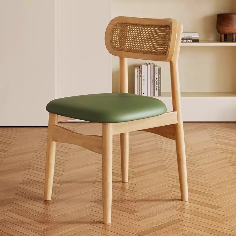 Marco de madera maciza de color troncal + cojín de cuero verde