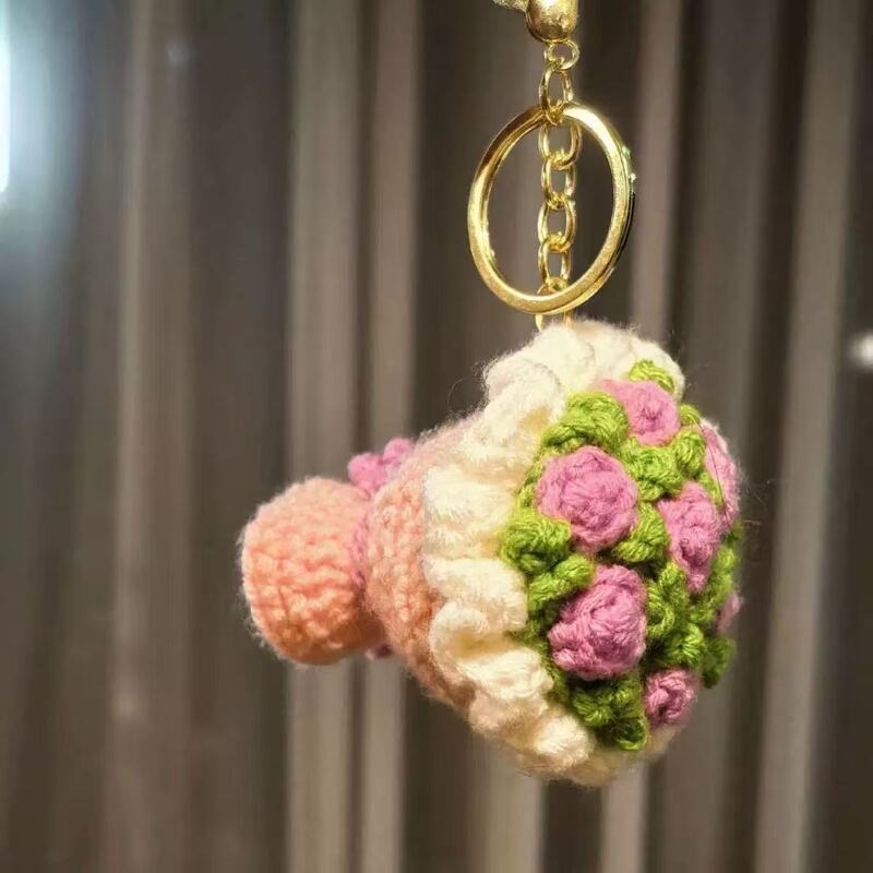 Finished Handmade Knitted Yarn Flower Bouquets Teacher's Day Mother's Day Valentine's Day New Year Gift Keychain Wholesale