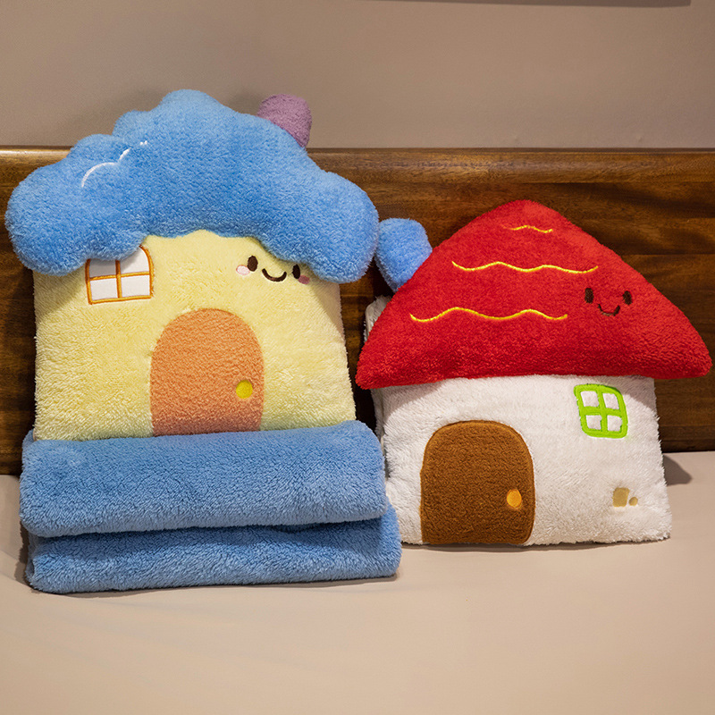 Cute casa de dibujos animados juguetes de peluche almohada almohada manta 2 en 1 almohada juguetes muñeca regalo de cumpleaños