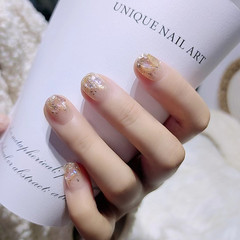 B444秋果蜜語短款穿戴美甲成品極光爆閃輕奢假指甲貼片冰透美甲片