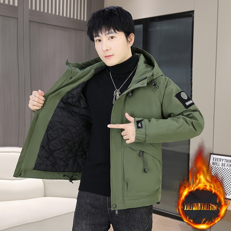 작업복 코튼 패딩 재킷 남성 겨울 누빔안감 후드 재킷 십대 패션 브랜드 따뜻한 자켓 코튼 패딩 재킷