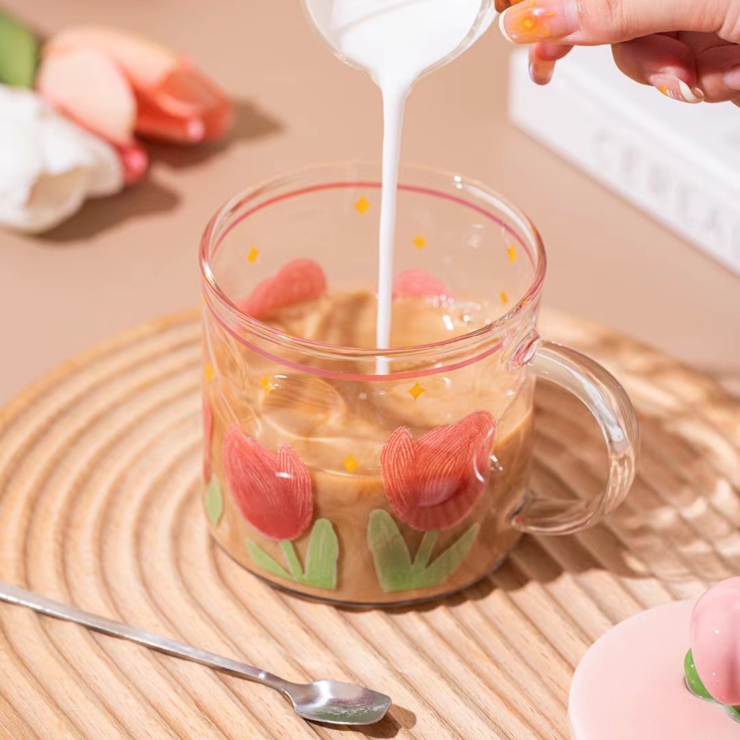 3D Flor de cerámica taza con tapa cuchara regalo personalizado japonés beber café