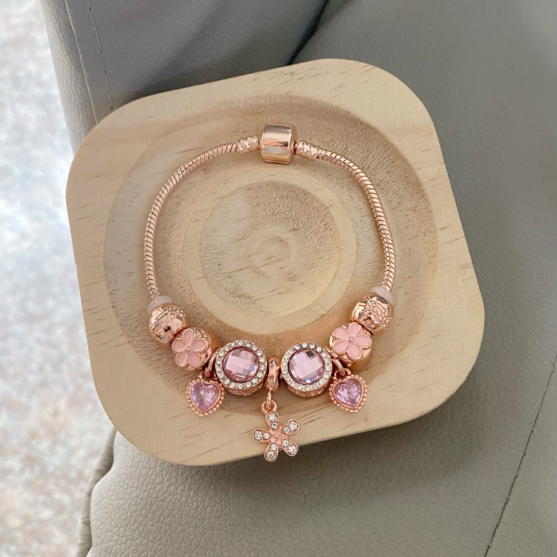 Pan Style Pink Lucky Clover Korean Fashion Rose Gold Best Friend Versatile Bracelet For Women_voghion.com